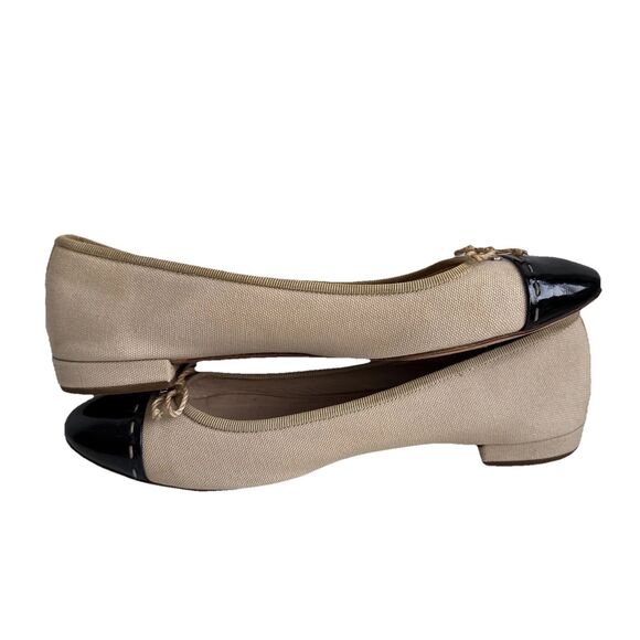 Authentic Prada Size 9 Canvas Colorblock Nude Black Ballet flats With Bow - Picture 6 of 10